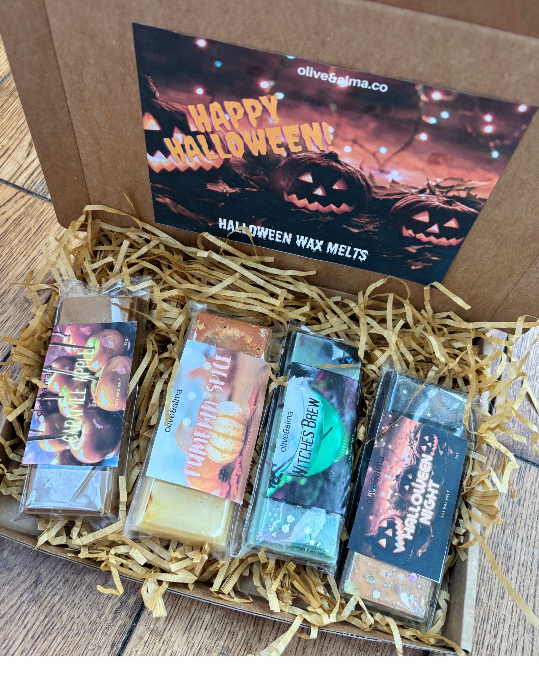 Halloween collection 4x 50g snap bars to choose from, vegan, natural, strong scent throw, eco, sustainable. Personalised letterbox gift