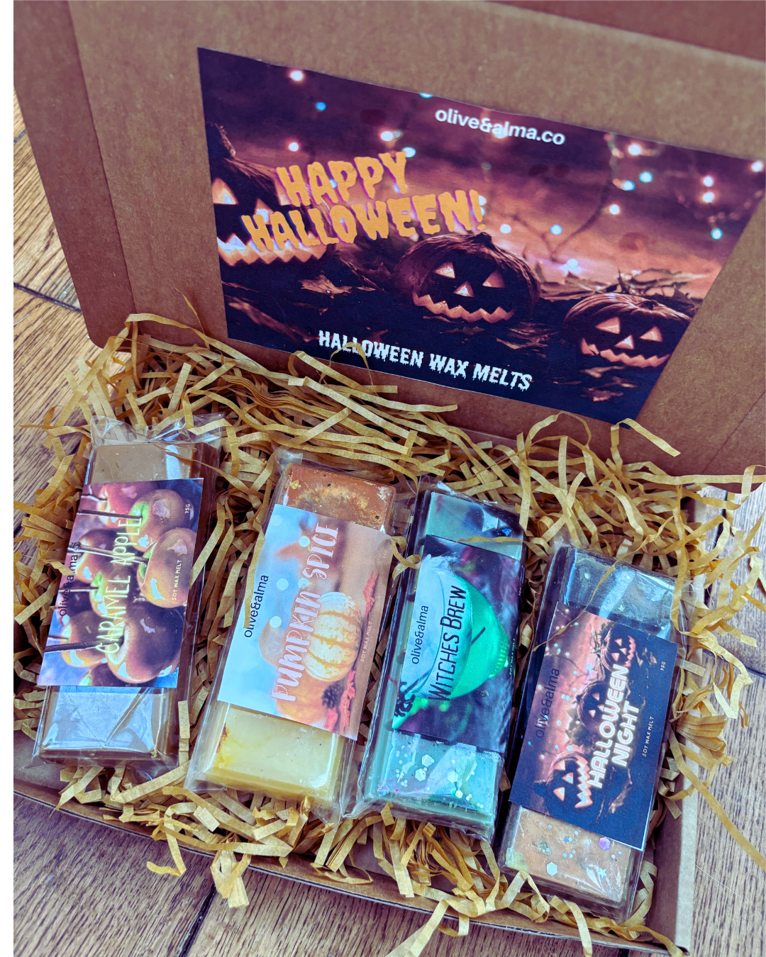 Halloween collection 4x 50g snap bars to choose from, vegan, natural, strong scent throw, eco, sustainable. Personalised letterbox gift