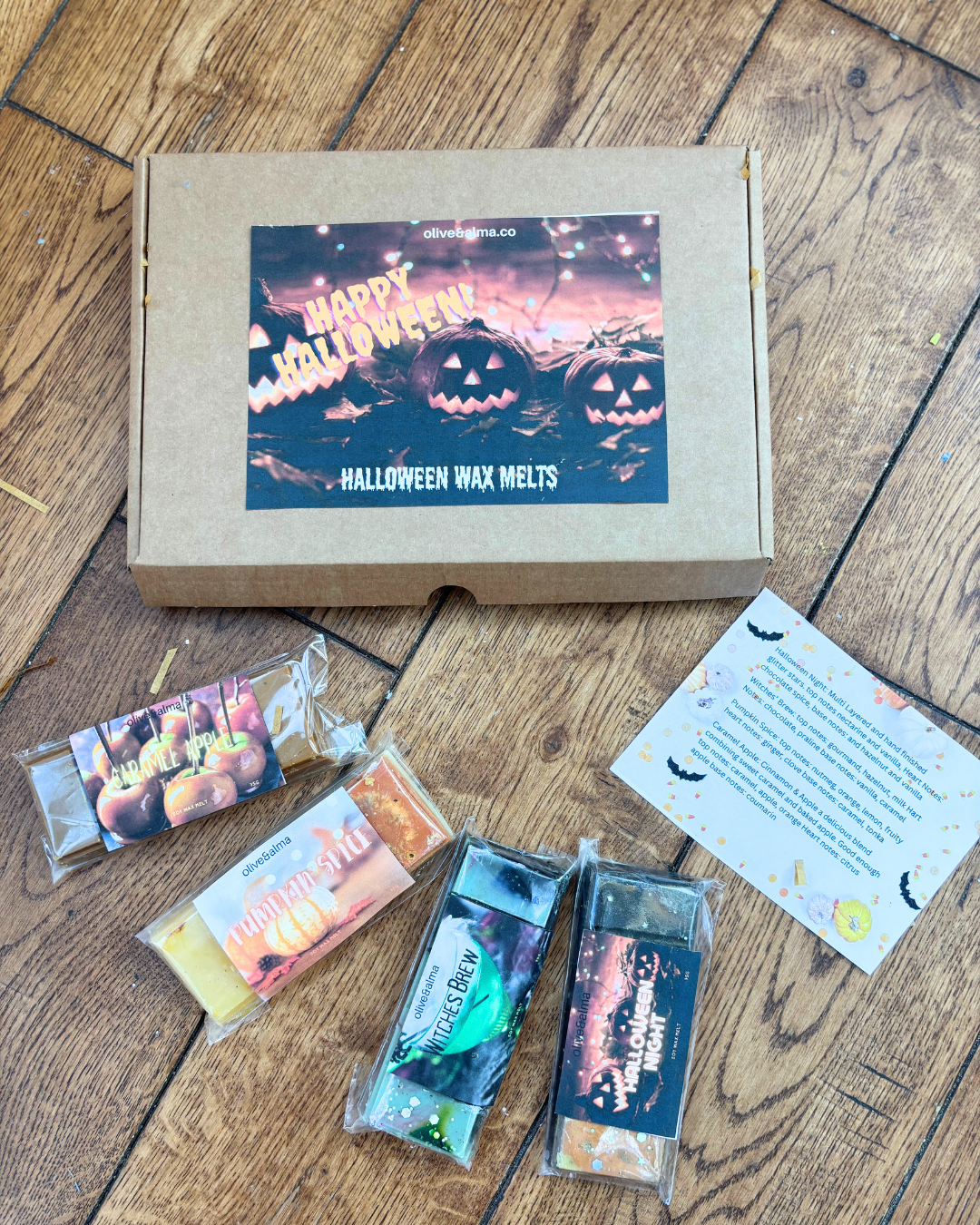 Halloween collection 4x 50g snap bars to choose from, vegan, natural, strong scent throw, eco, sustainable. Personalised letterbox gift