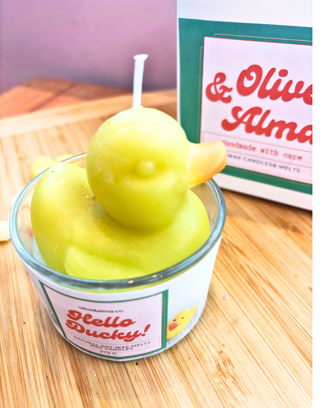 Hello Ducky container candle with lid, quirky customised gift, bubble bath scent,unique gift fun candle