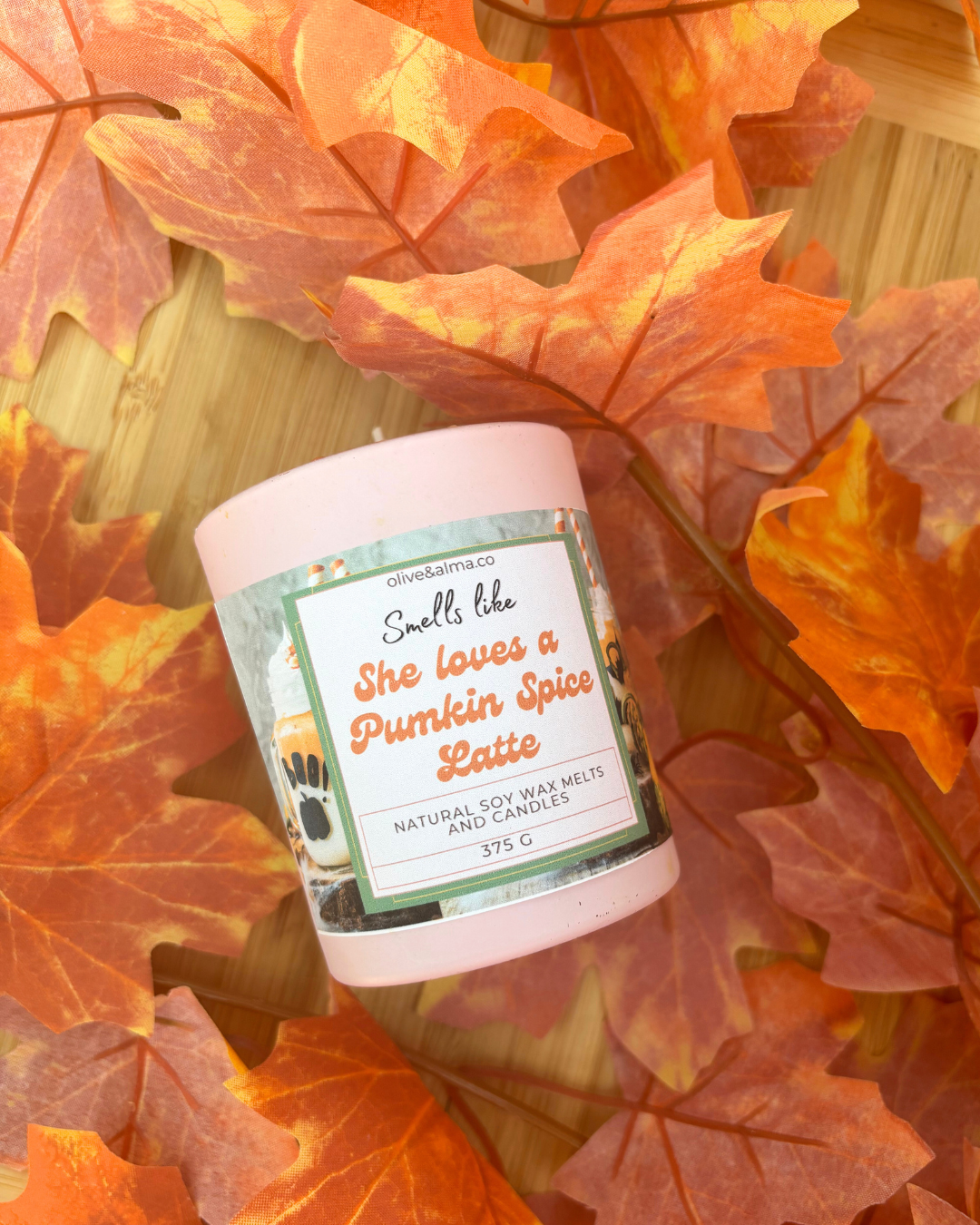 'Smells like she loves a Pumpkin Spice Latte' Container candle Halloween candle, personalised giftd, quirky gift, Hocus Pocus, autumn scent, fall, pink candle jar, chocolate spice scent