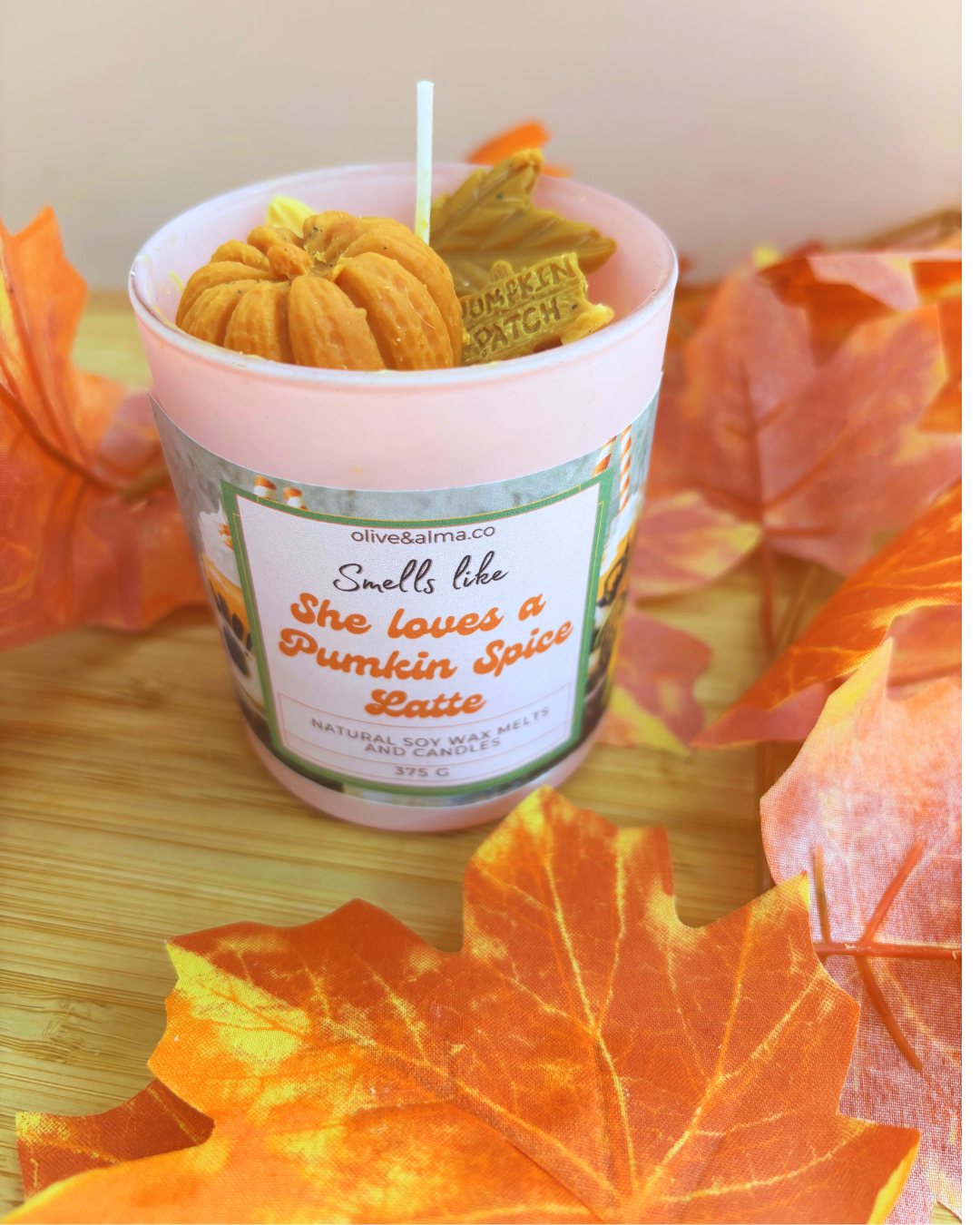 'Smells like she loves a Pumpkin Spice Latte' Container candle Halloween candle, personalised giftd, quirky gift, Hocus Pocus, autumn scent, fall, pink candle jar, chocolate spice scent