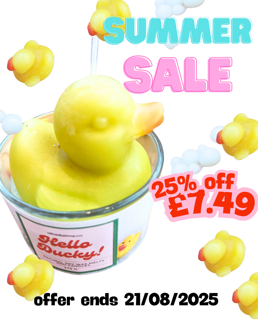 Hello Ducky container candle with lid, quirky customised gift, bubble bath scent,unique gift fun candle