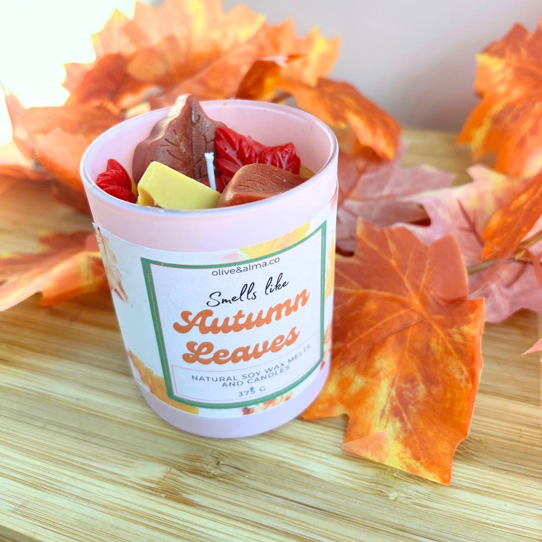 smells like autumn leaves, pink container candle, Halloween candle, gift, quirky candle