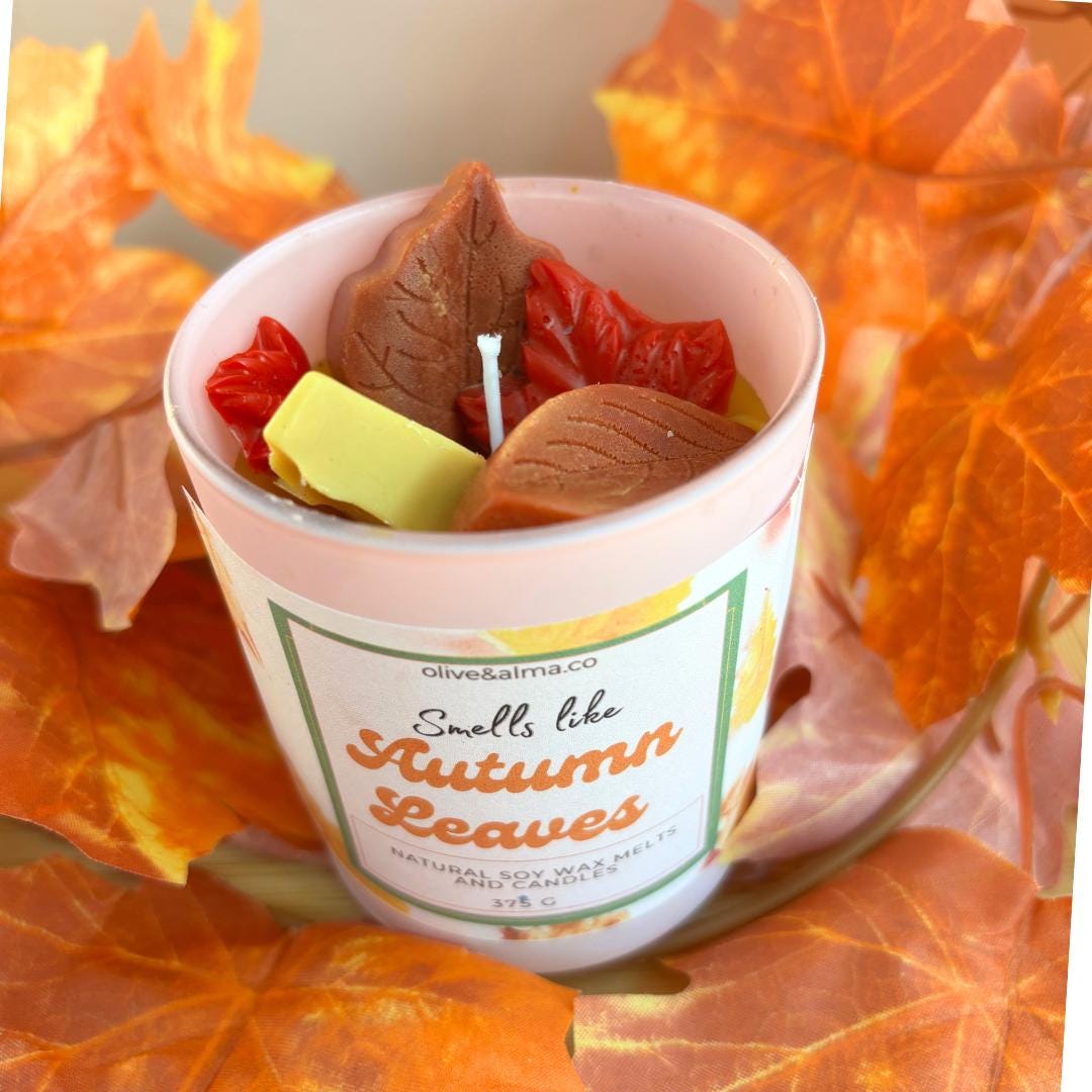 smells like autumn leaves, pink container candle, Halloween candle, gift, quirky candle