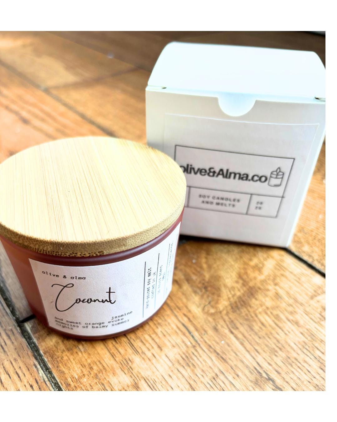 Container candle coconut scent with lid ,boho, gift, apothecary style, natural, customised gift, unique gift