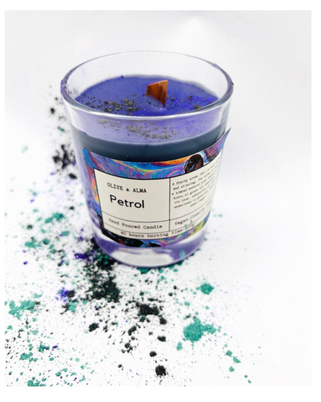 Container candle 'Petrol' scent with metal  lid ,boh, apothecary style, natural, customised gift, unique gift