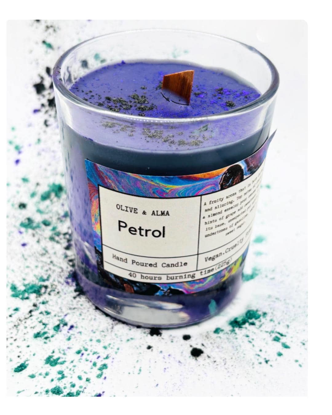 Container candle 'Petrol' scent with metal  lid ,boh, apothecary style, natural, customised gift, unique gift
