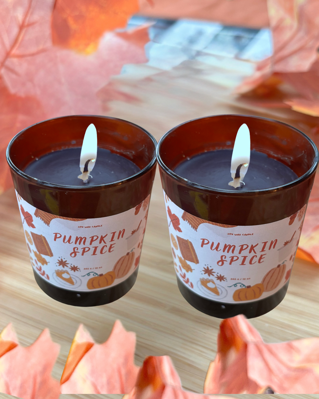 pumpkin spice container candle in amber jar