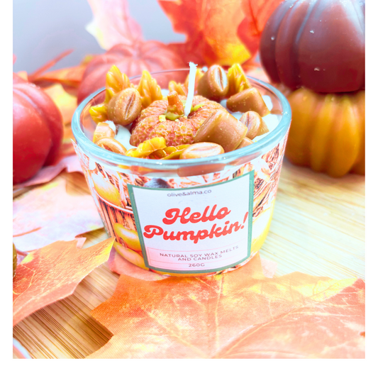 Hello Pumpkin Container candle, Halloween candle, personalised, quirky gift, autumn scent,  candle jar