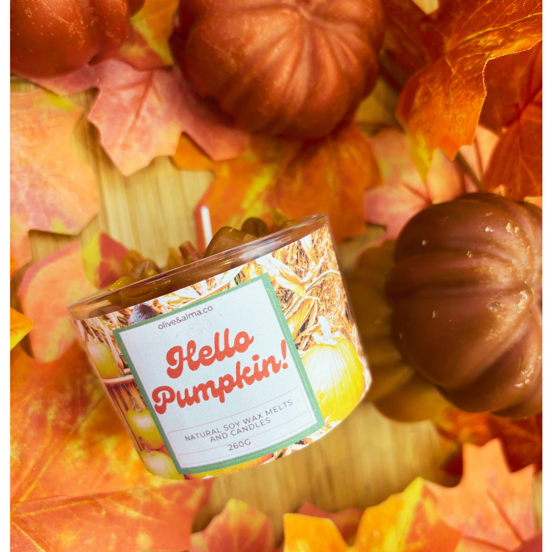 Hello Pumpkin Container candle, Halloween candle, personalised, quirky gift, autumn scent,  candle jar