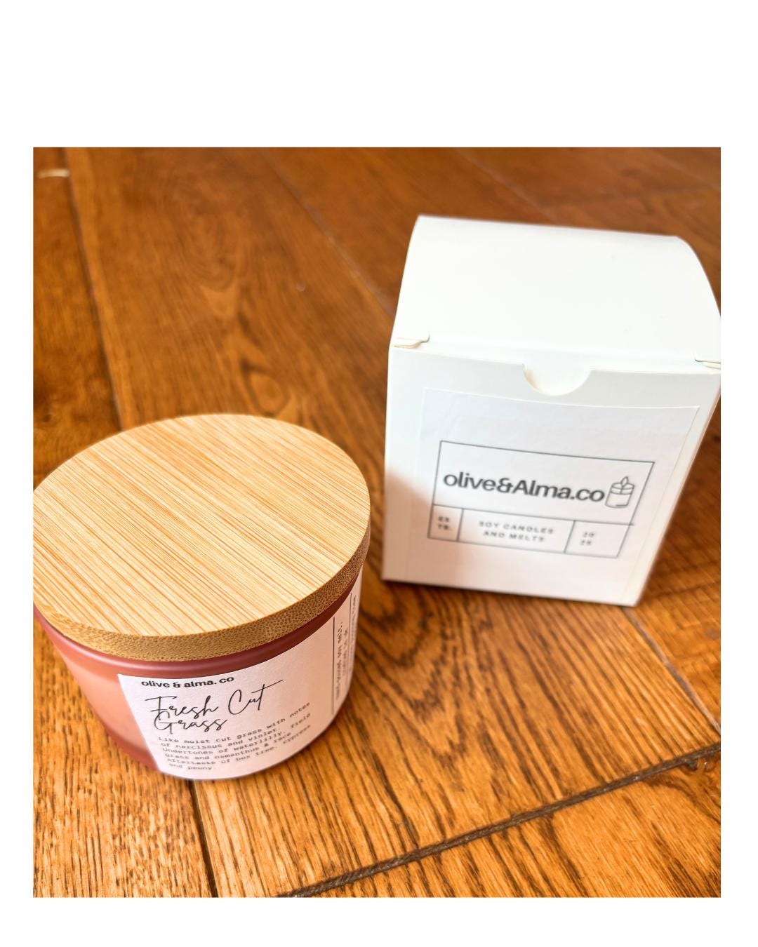 Container candle Fresh cut grass scent with lid ,boho, gift, apothecary style, natural, customised gift, unique gift