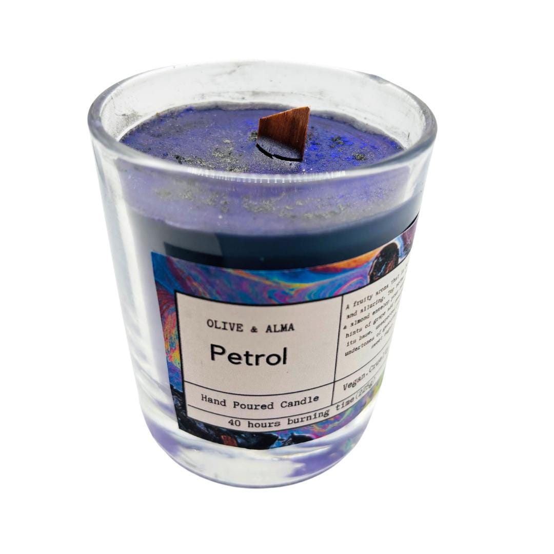 Container candle 'Petrol' scent with metal  lid ,boh, apothecary style, natural, customised gift, unique gift
