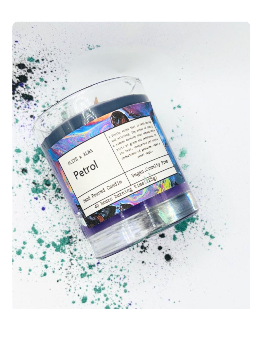 Container candle 'Petrol' scent with metal  lid ,boh, apothecary style, natural, customised gift, unique gift