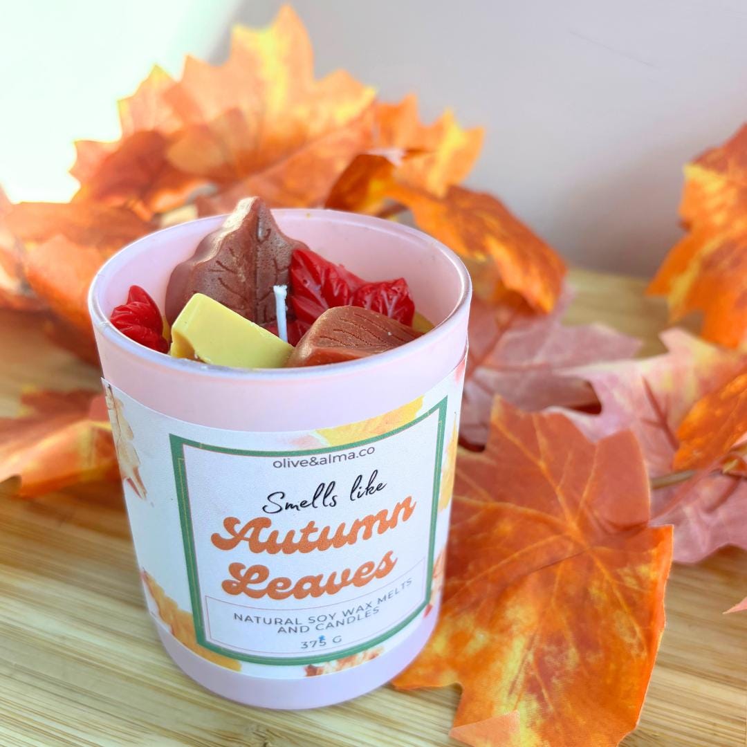 smells like autumn leaves, pink container candle, Halloween candle, gift, quirky candle