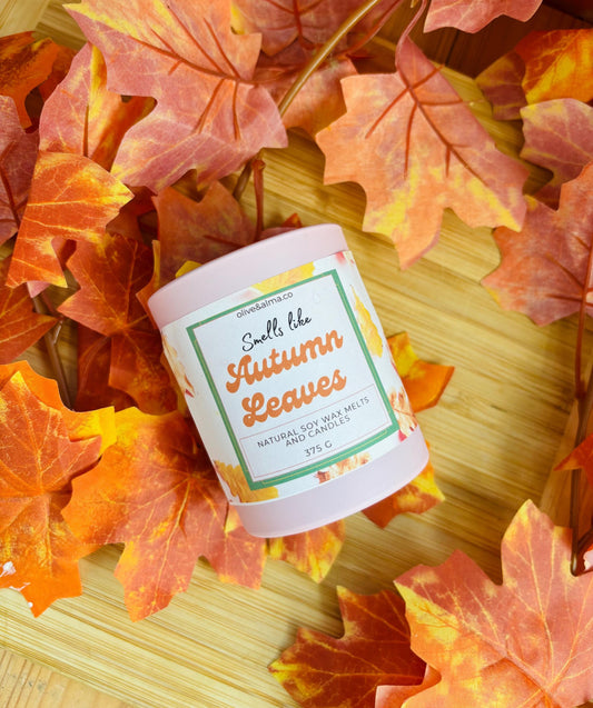 smells like autumn leaves, pink container candle, Halloween candle, gift, quirky candle