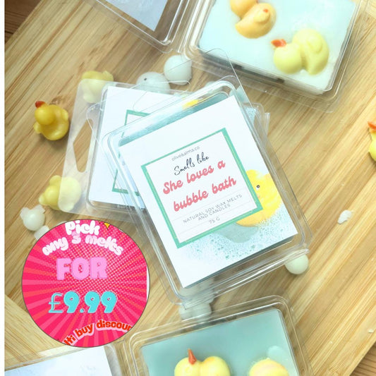 Bubble Bath Scented Wax Melt: 75g Vegan Soy Wax, Hand Finished
