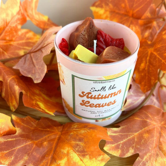 smells like autumn leaves, pink container candle, Halloween candle, gift, quirky candle