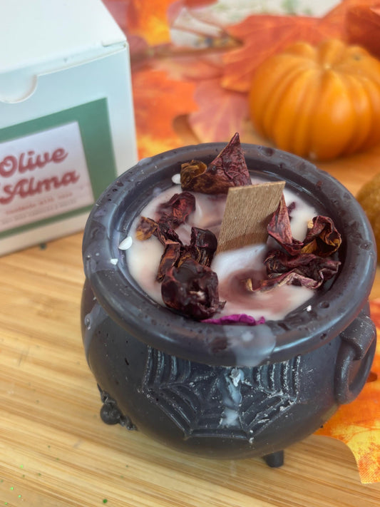 Black Rose Cauldron Candle: Witchy Autumn Decor with Crackling Wick
