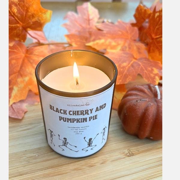 Black Cherry and Pumpkin Pie soy wax container candle, Halloween candle, Halloween gift