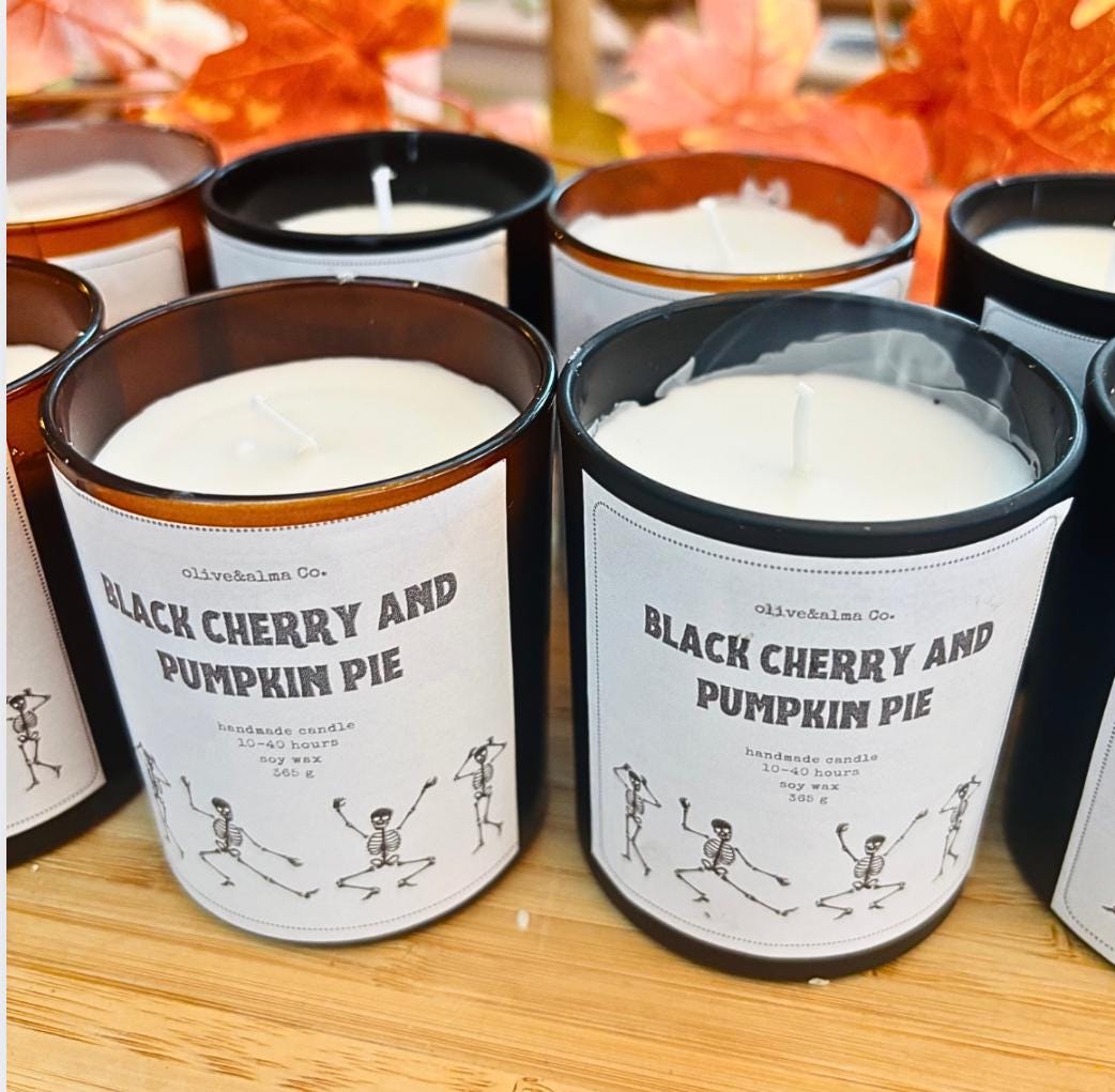 Black Cherry and Pumpkin Pie soy wax container candle, Halloween candle, Halloween gift